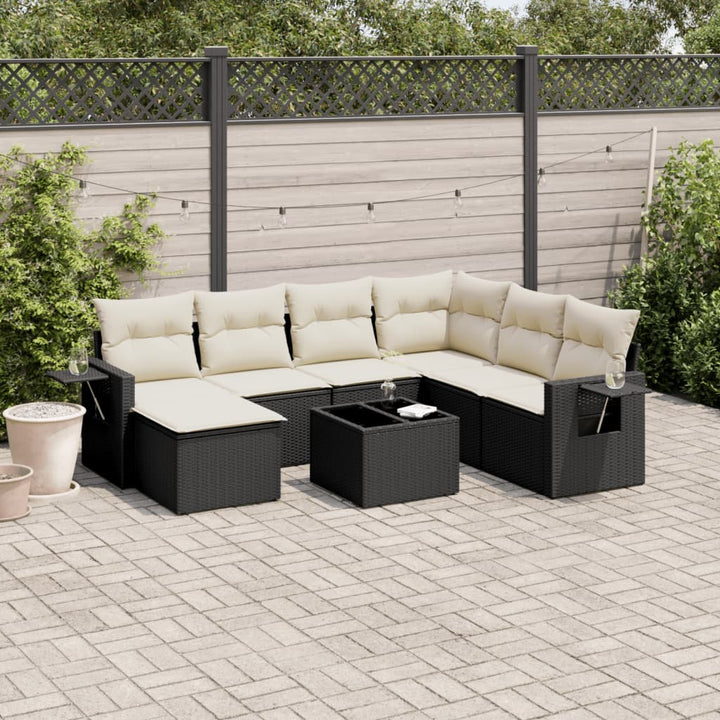 Set Canapele De Grădină Cu Perne, 7 Piese, Negru, Poliratan