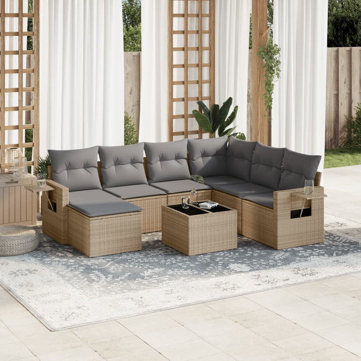 Set Canapele De Grădină Cu Perne, 7 Piese, Negru, Poliratan