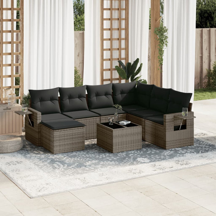 Set Canapele De Grădină Cu Perne, 7 Piese, Negru, Poliratan