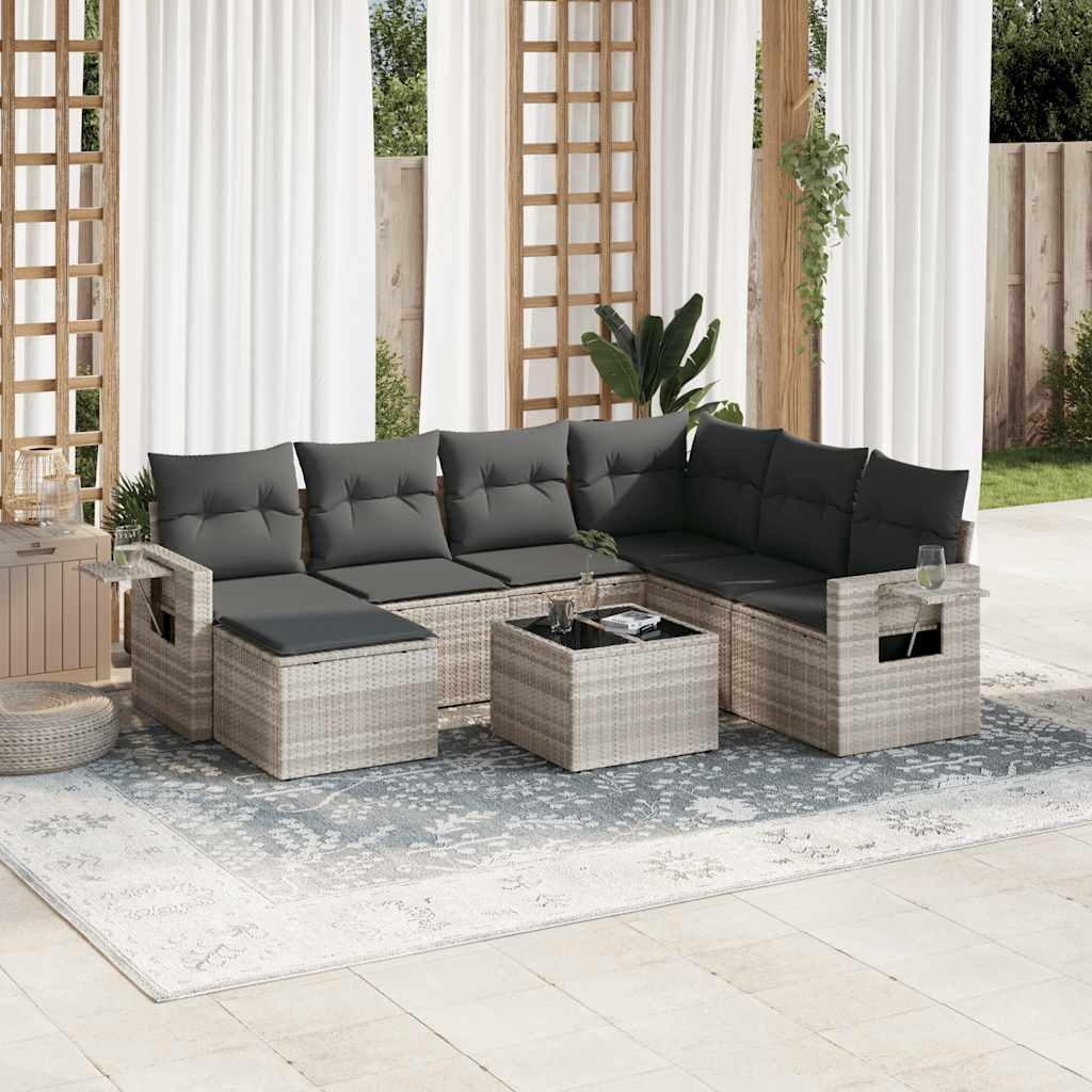 Set Canapele De Grădină Cu Perne, 7 Piese, Negru, Poliratan