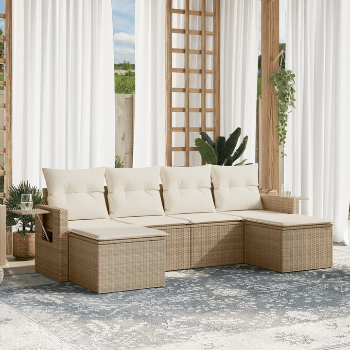 Set Mobilier Grădină Cu Perne, 6 Piese, , Poliratan