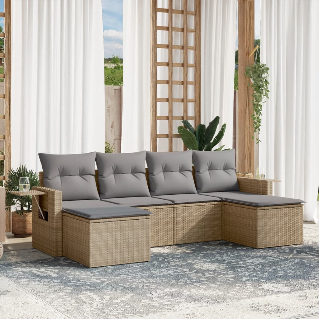 Set Mobilier Grădină Cu Perne, 6 Piese, , Poliratan