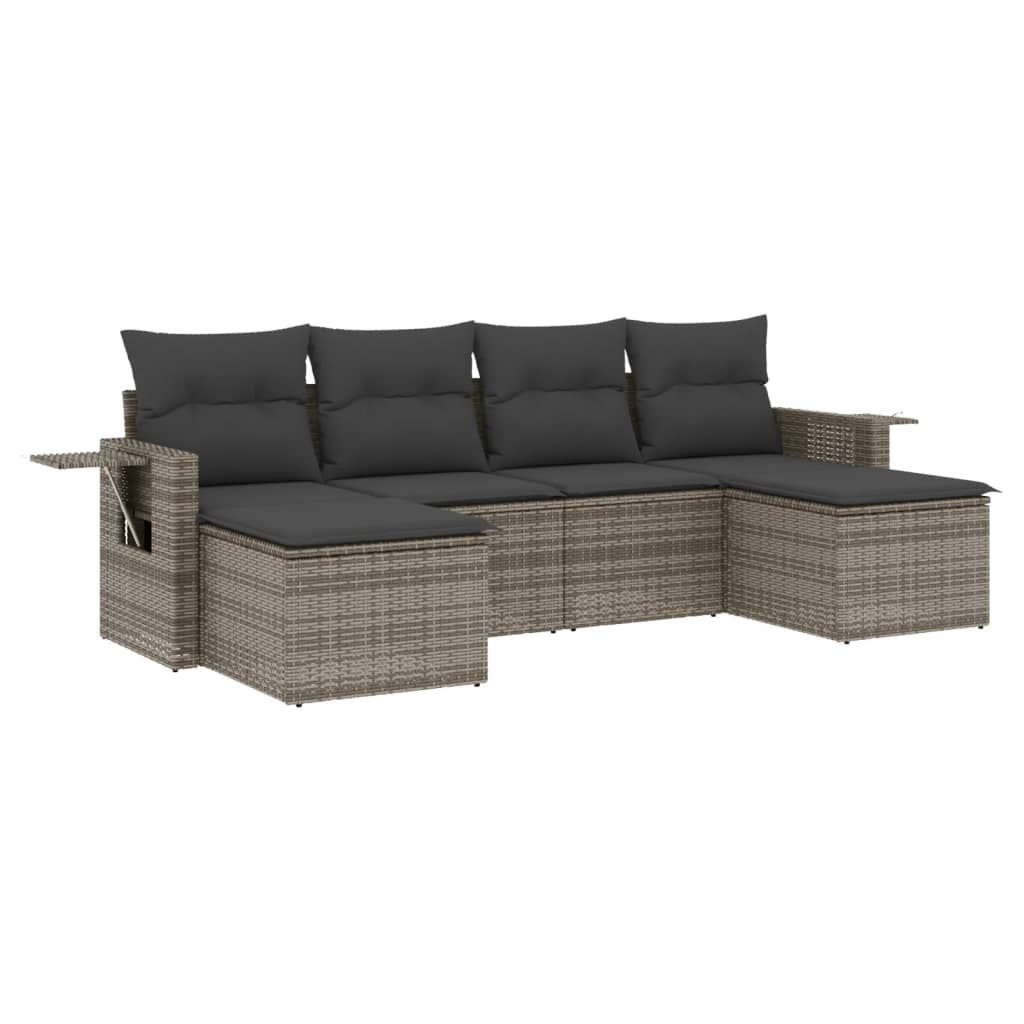 Set Mobilier Grădină Cu Perne, 6 Piese, , Poliratan