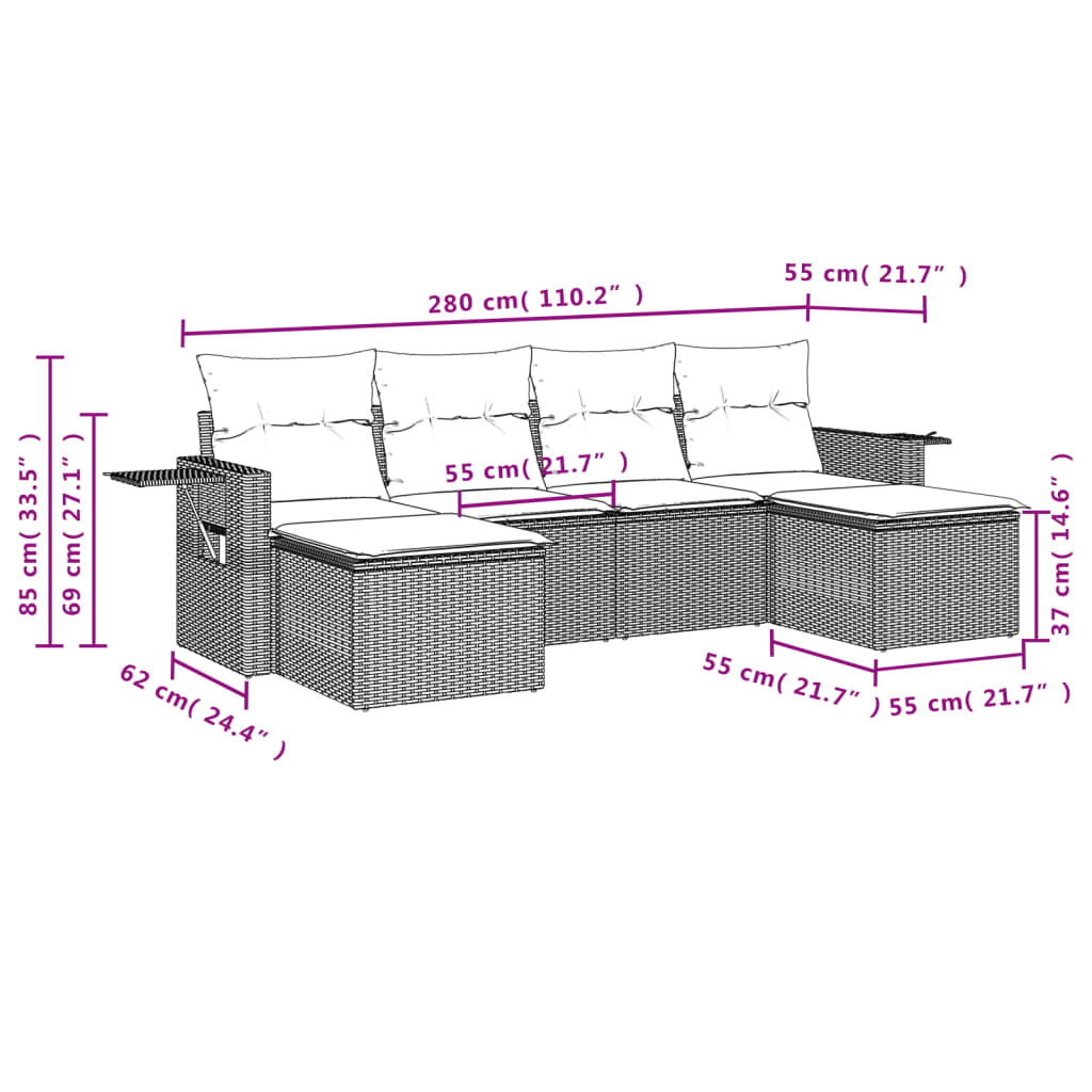 Set Mobilier Grădină Cu Perne, 6 Piese, , Poliratan