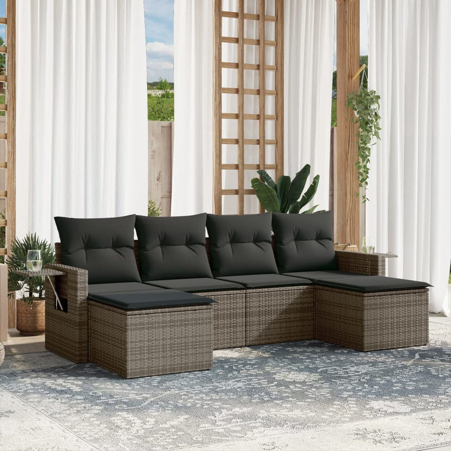 Set Mobilier Grădină Cu Perne, 6 Piese, , Poliratan