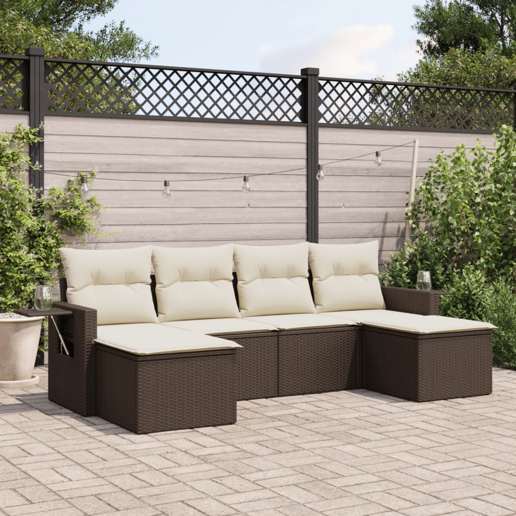 Set Mobilier Grădină Cu Perne, 6 Piese, , Poliratan