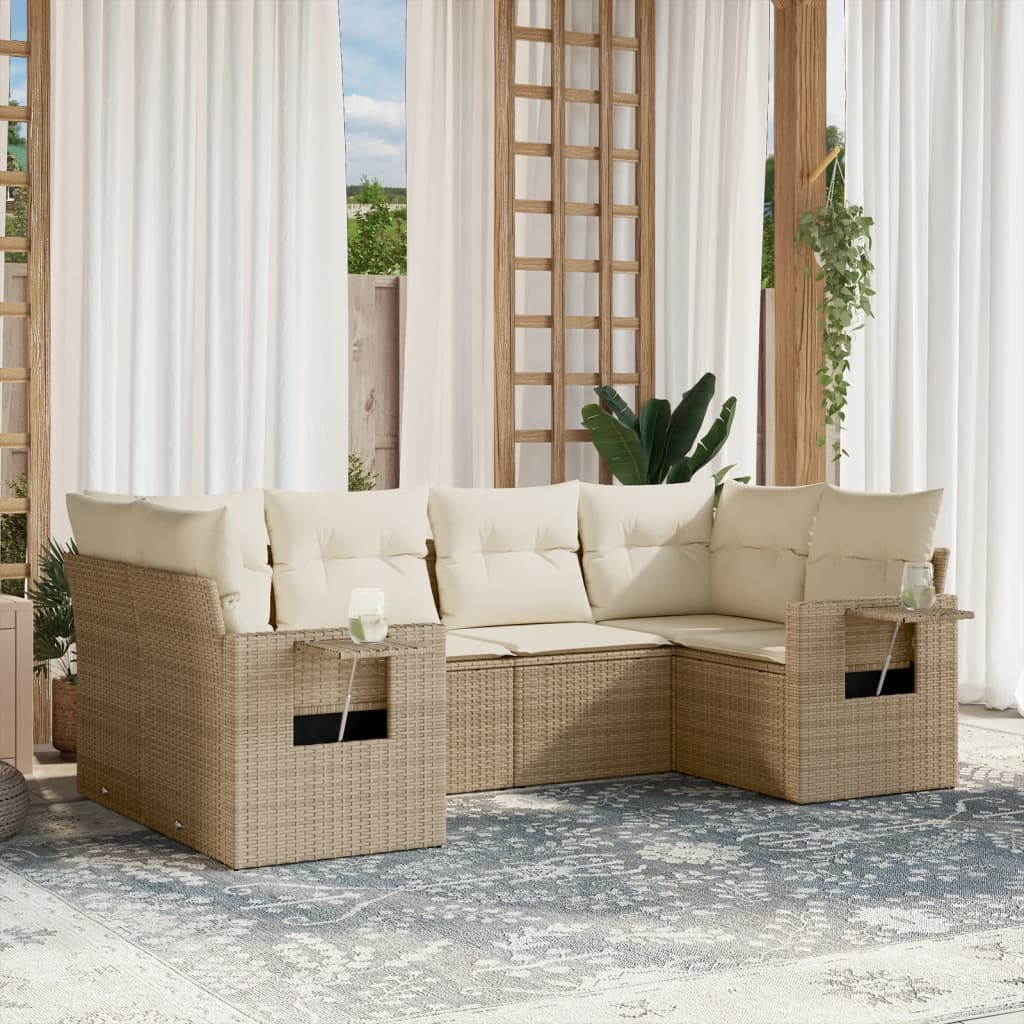 Set Mobilier Grădină Cu Perne, 6 Piese, , Poliratan