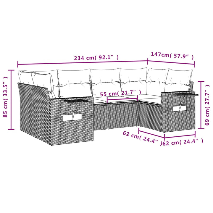 Set Mobilier Grădină Cu Perne, 6 Piese, , Poliratan