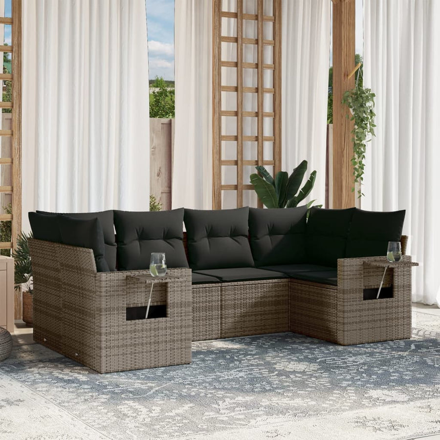 Set Mobilier Grădină Cu Perne, 6 Piese, , Poliratan