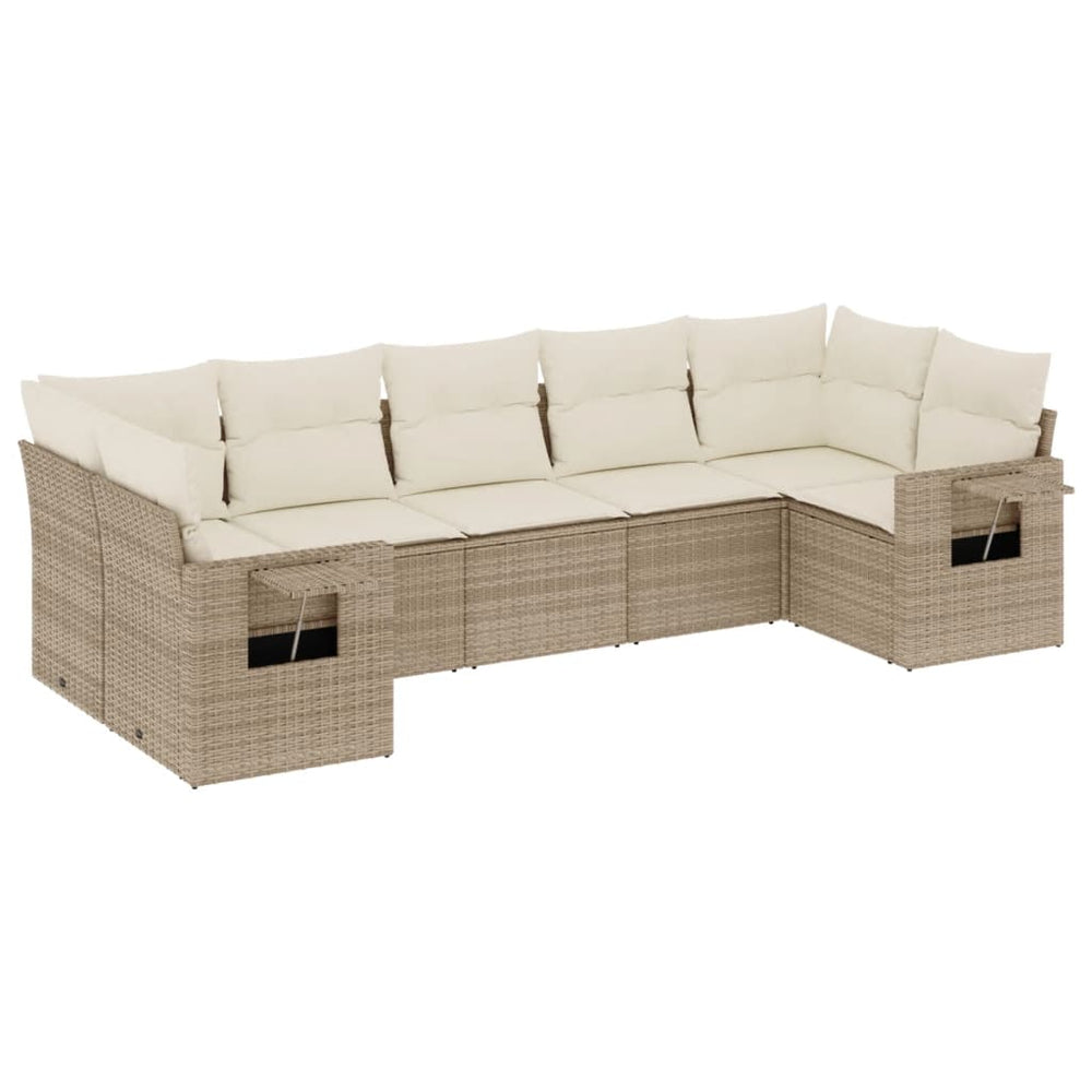 Set Canapele De Grădină, 7 Piese, Cu Perne, Bej, Poliratan