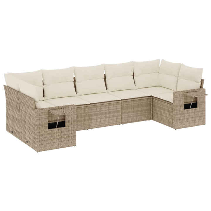 Set Canapele De Grădină, 7 Piese, Cu Perne, Bej, Poliratan
