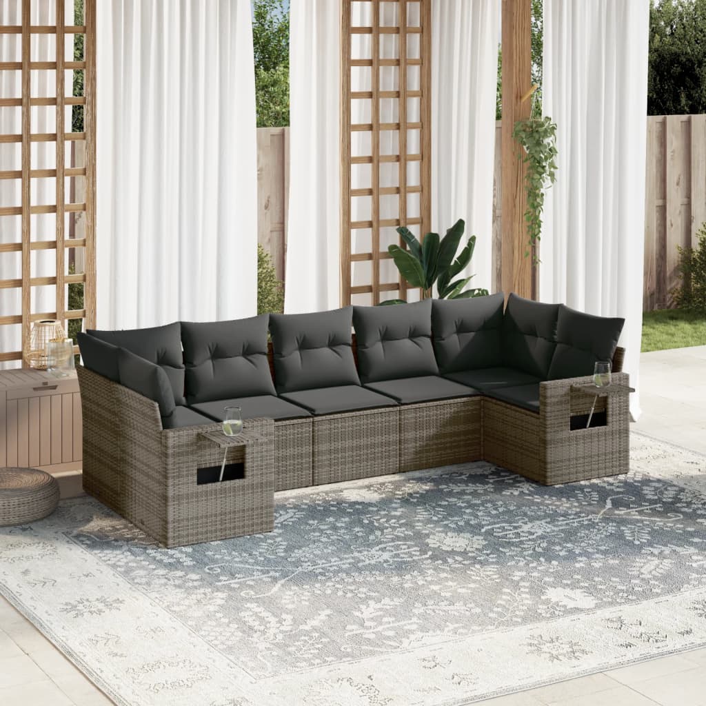 Set Canapele De Grădină, 7 Piese, Cu Perne, Bej, Poliratan