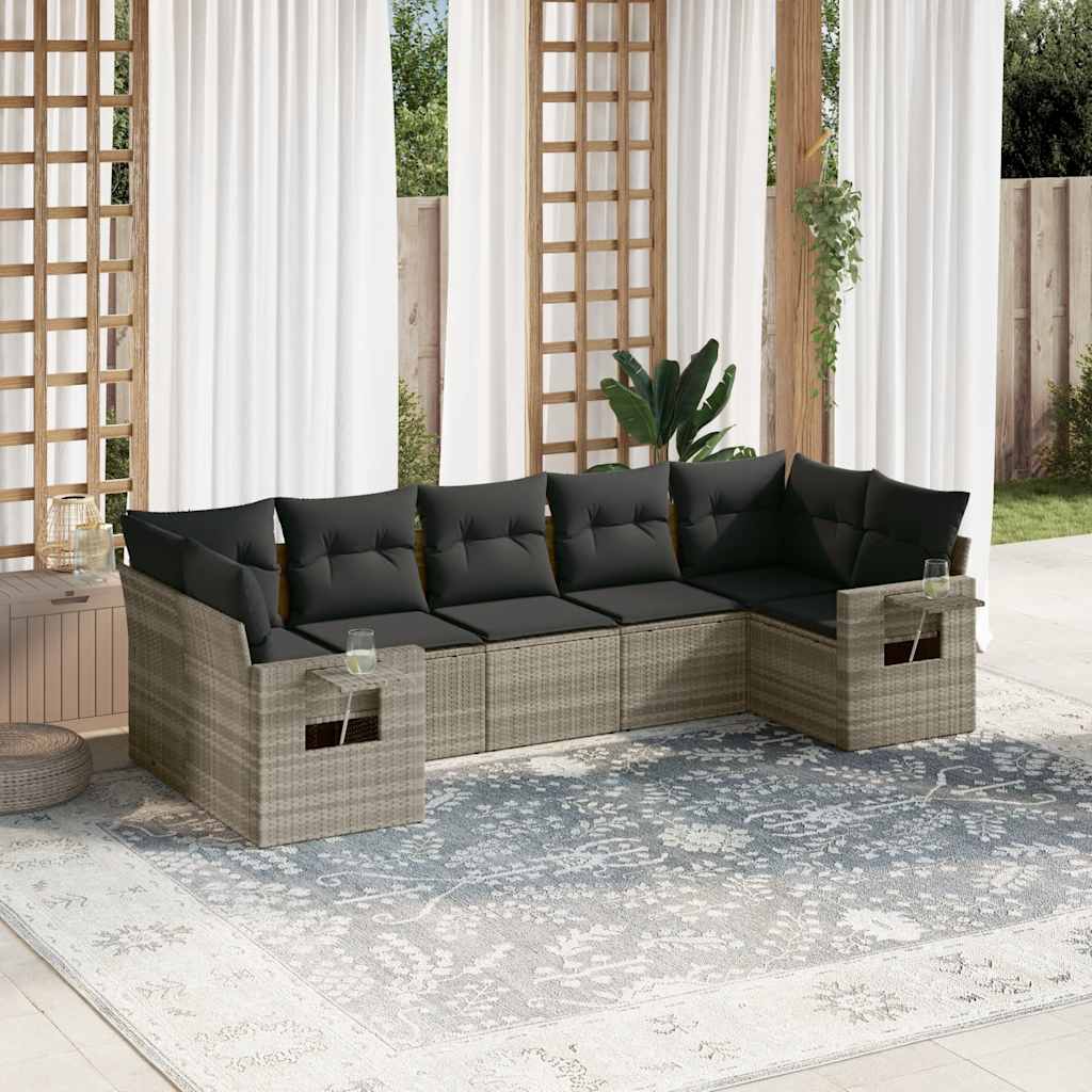 Set Canapele De Grădină, 7 Piese, Cu Perne, Bej, Poliratan