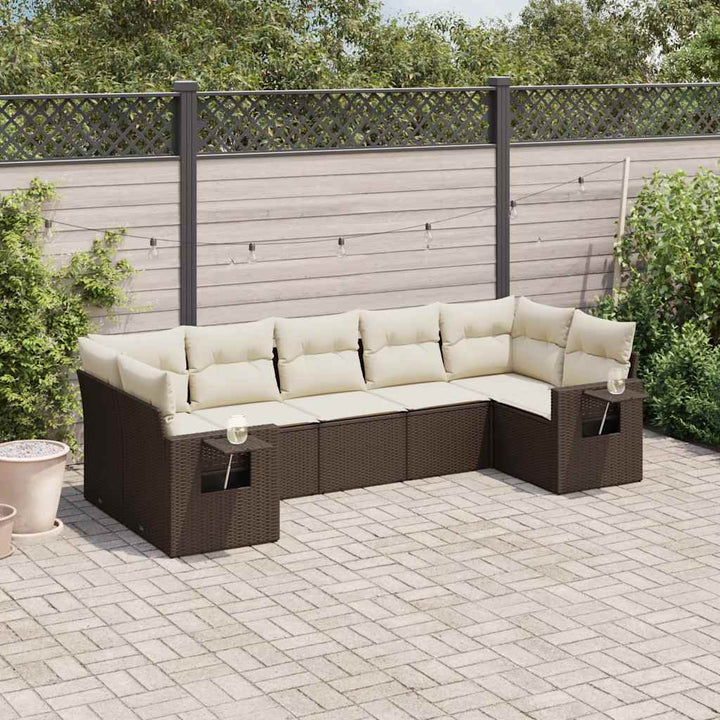 Set Canapele De Grădină, 7 Piese, Cu Perne, Bej, Poliratan