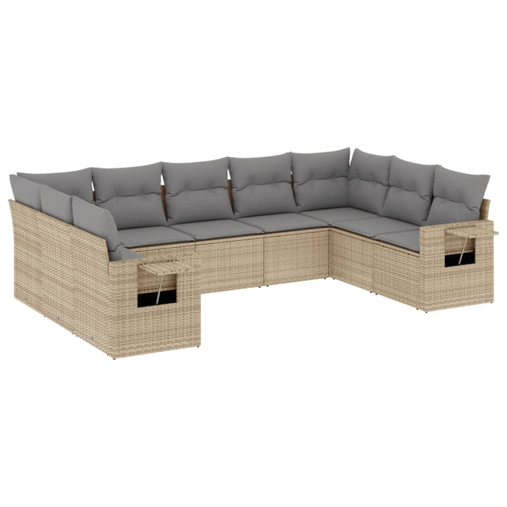 Set Canapele De Grădină, 9 Piese, Cu Perne, Bej, Poliratan