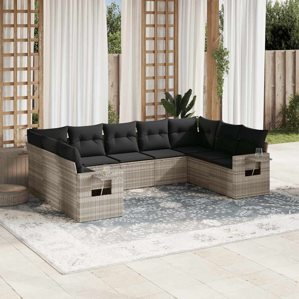Set Canapele De Grădină, 9 Piese, Cu Perne, Bej, Poliratan