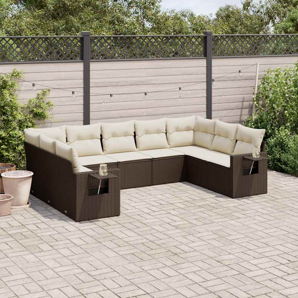 Set Canapele De Grădină, 9 Piese, Cu Perne, Bej, Poliratan