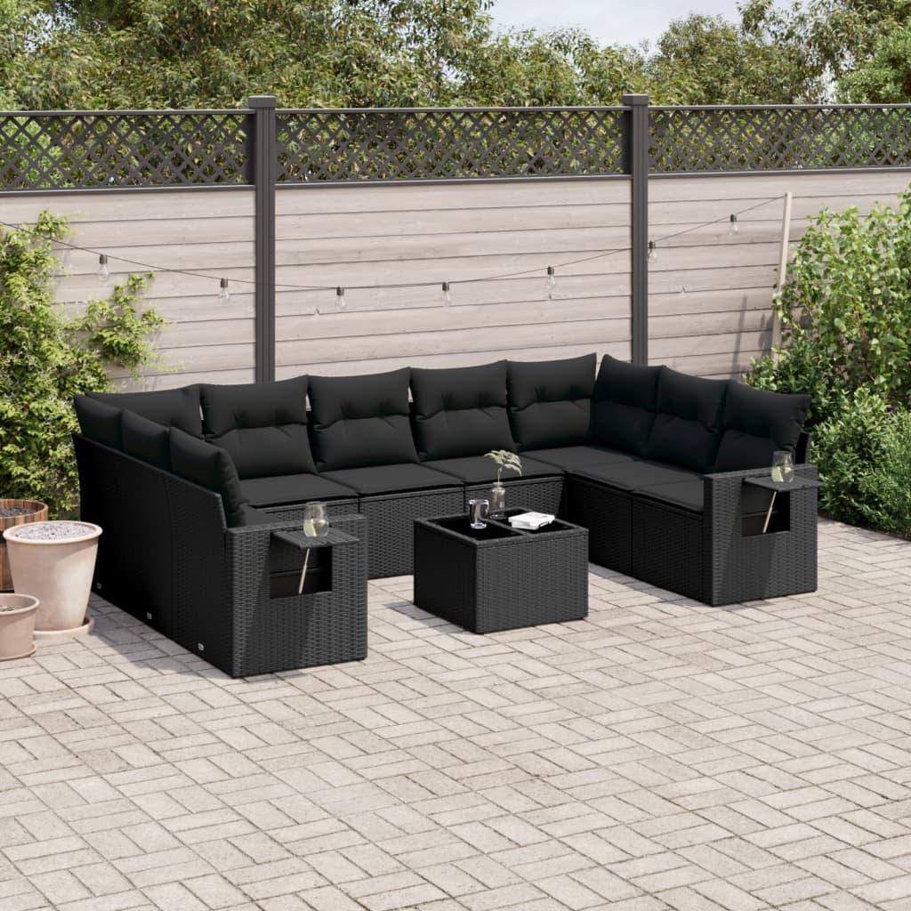 Set Canapele De Grădină, 9 Piese, Cu Perne, Bej, Poliratan