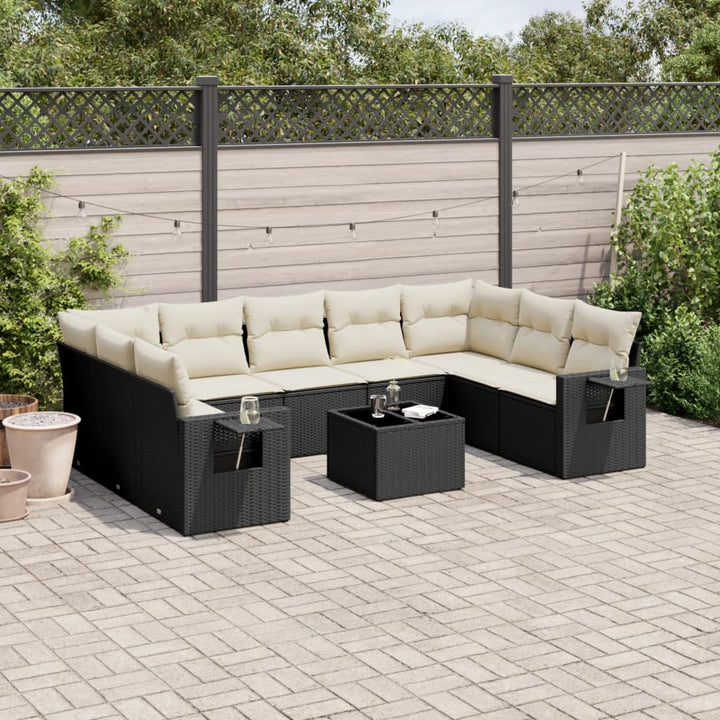 Set Canapele De Grădină, 9 Piese, Cu Perne, Bej, Poliratan
