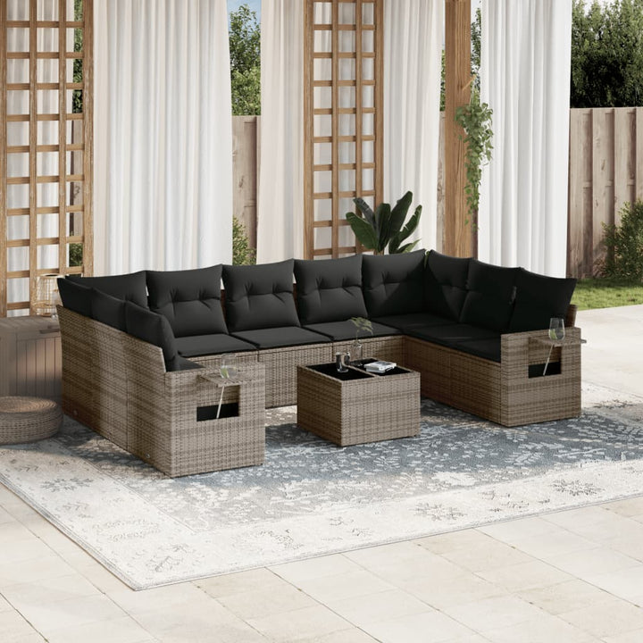 Set Canapele De Grădină, 9 Piese, Cu Perne, Bej, Poliratan