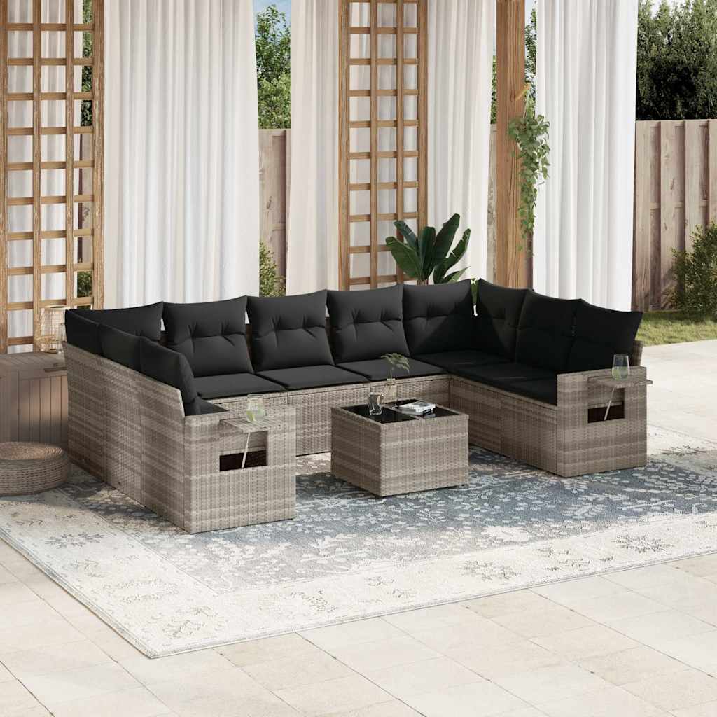 Set Canapele De Grădină, 9 Piese, Cu Perne, Bej, Poliratan