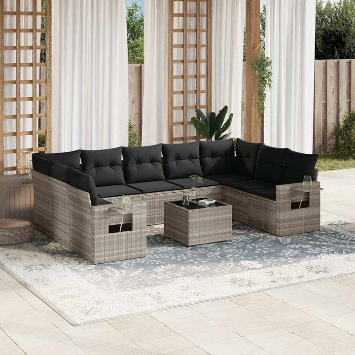 Set Canapele De Grădină, 9 Piese, Cu Perne, Bej, Poliratan