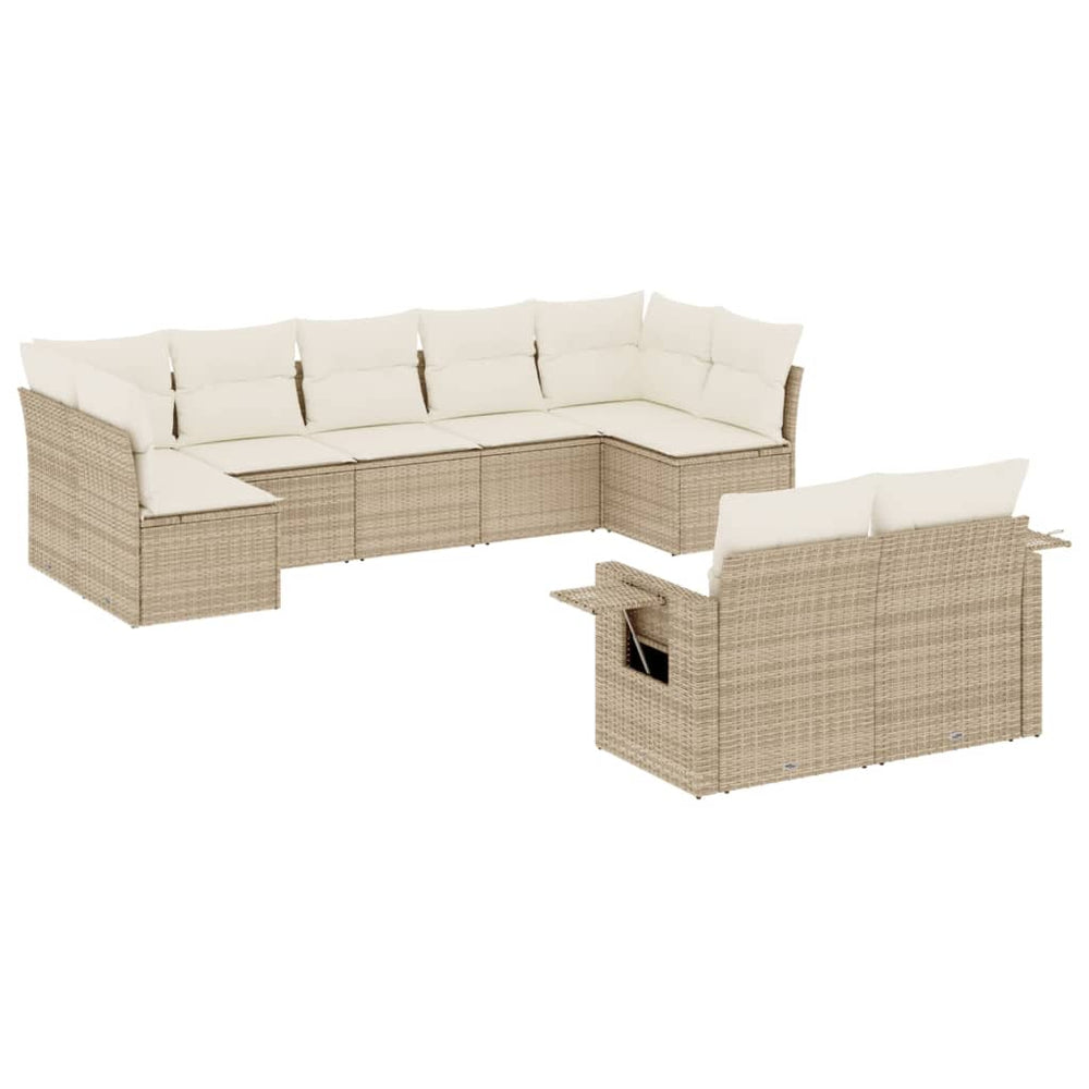 Set Canapele De Grădină, 9 Piese, Cu Perne, Bej, Poliratan