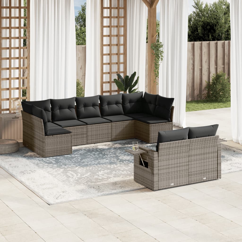 Set Canapele De Grădină, 9 Piese, Cu Perne, Bej, Poliratan