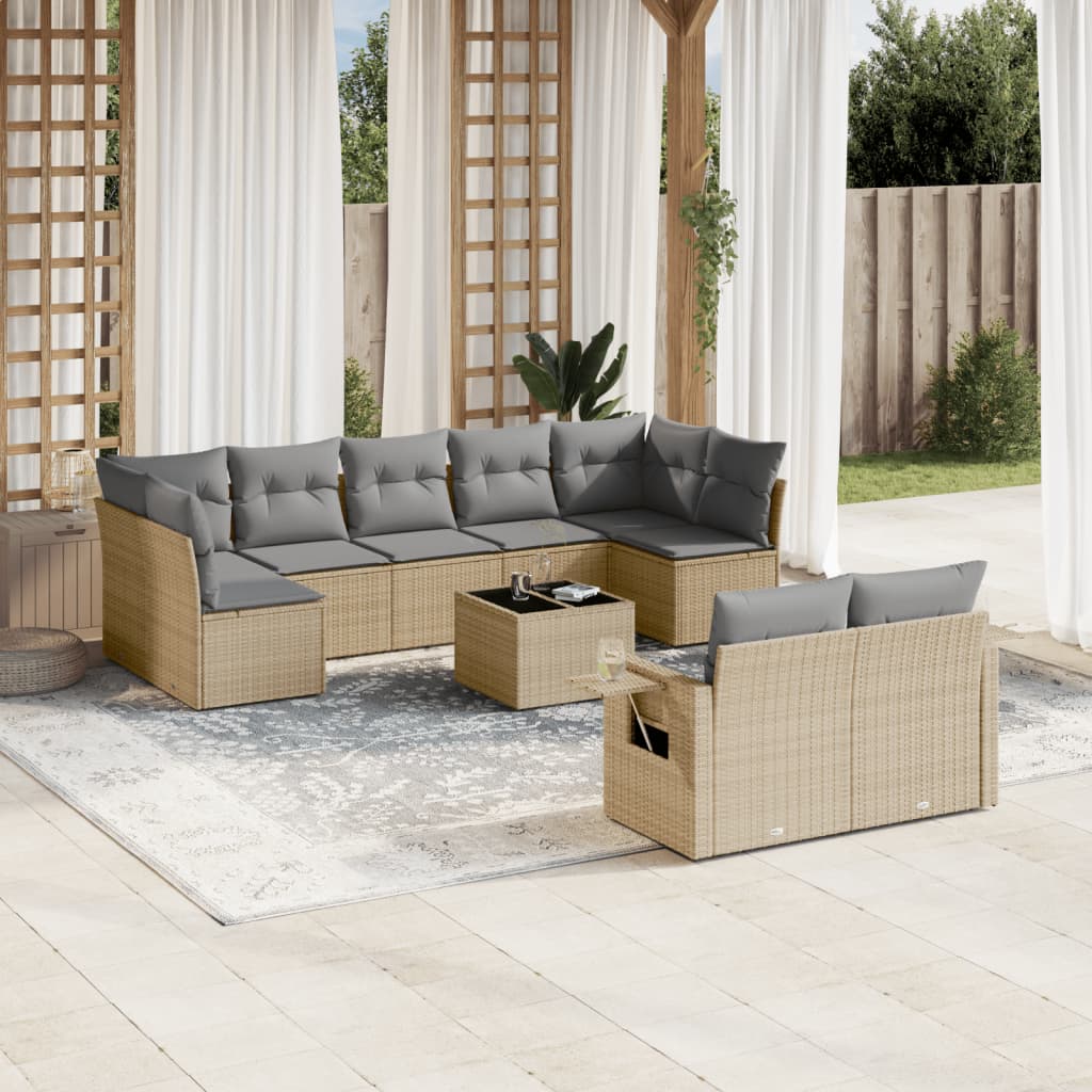 Set Canapele De Grădină, 9 Piese, Cu Perne, Bej, Poliratan