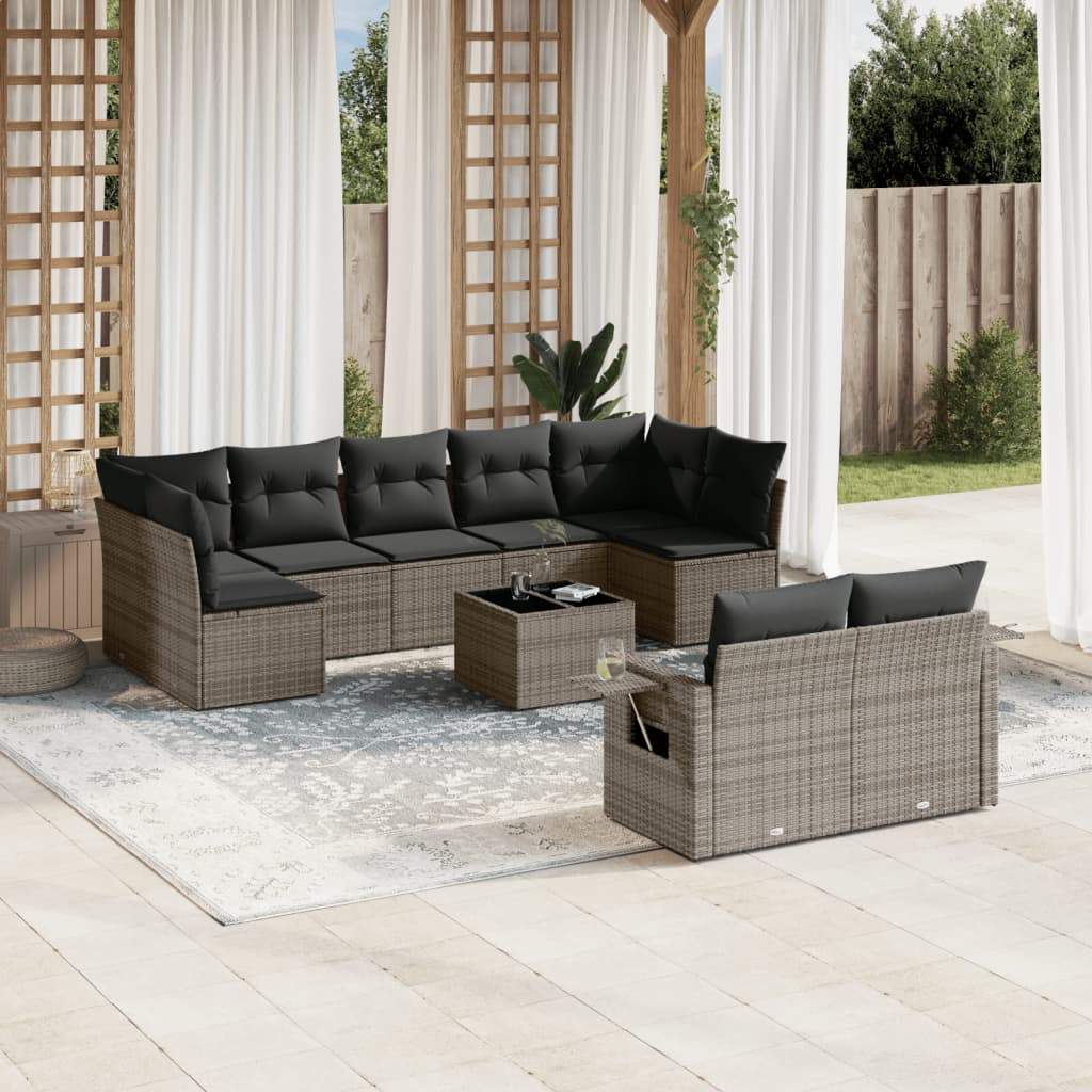 Set Canapele De Grădină, 9 Piese, Cu Perne, Bej, Poliratan