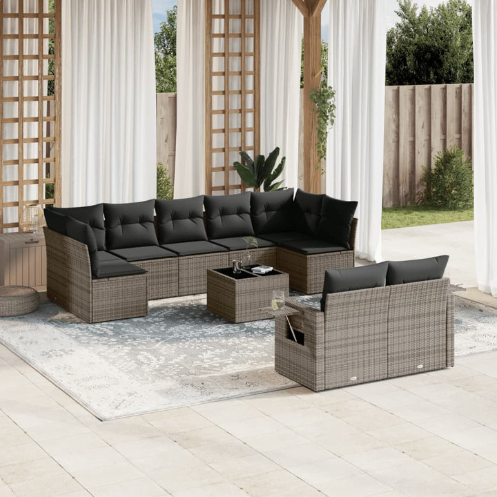 Set Canapele De Grădină, 9 Piese, Cu Perne, Bej, Poliratan