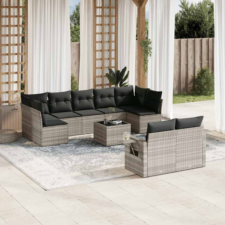 Set Canapele De Grădină, 9 Piese, Cu Perne, Bej, Poliratan