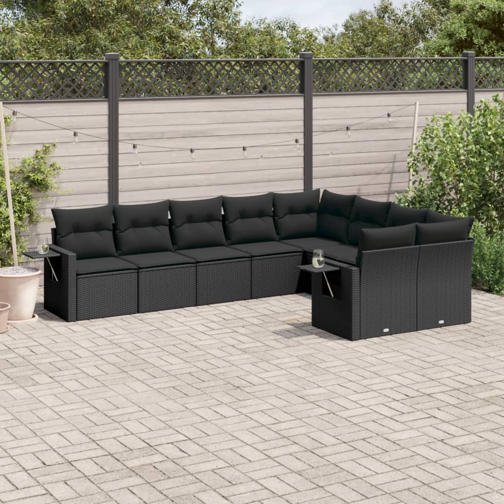 Set Canapele De Grădină, 9 Piese, Cu Perne, Bej, Poliratan