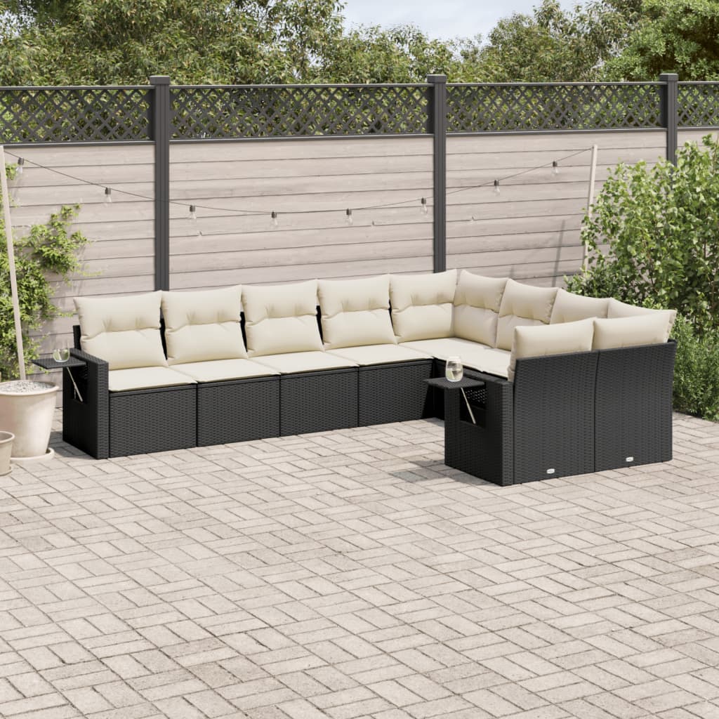 Set Canapele De Grădină, 9 Piese, Cu Perne, Bej, Poliratan