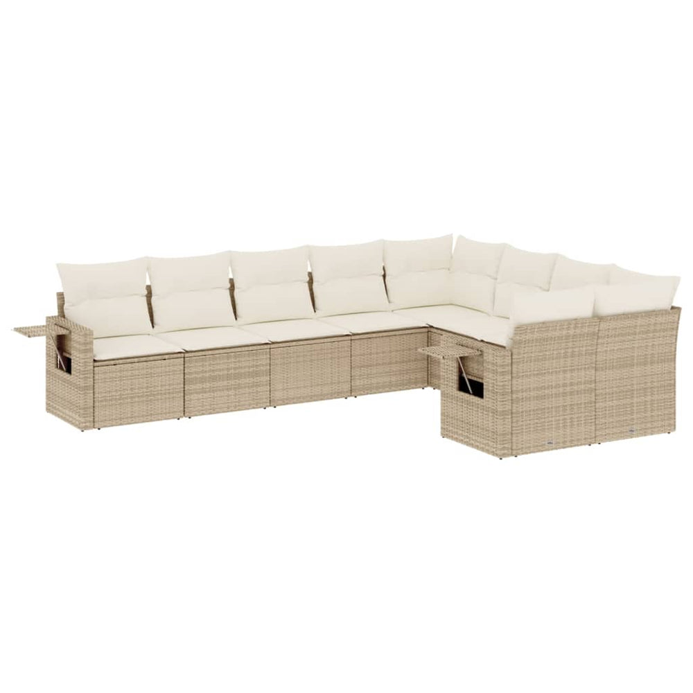 Set Canapele De Grădină, 9 Piese, Cu Perne, Bej, Poliratan