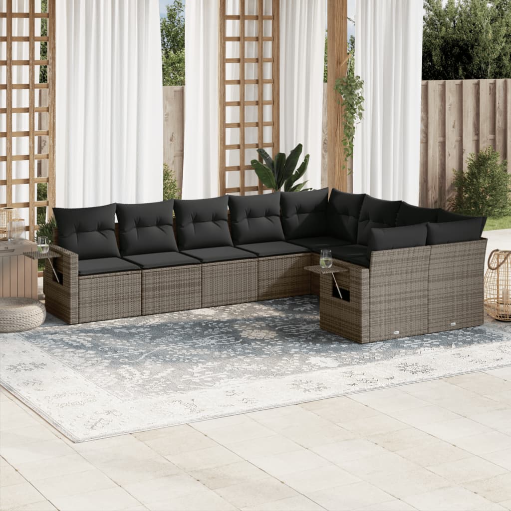 Set Canapele De Grădină, 9 Piese, Cu Perne, Bej, Poliratan