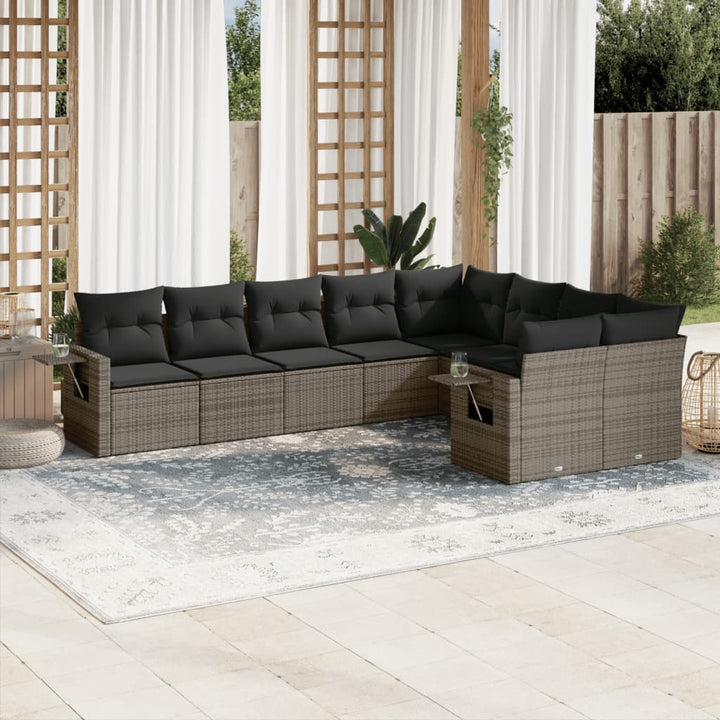Set Canapele De Grădină, 9 Piese, Cu Perne, Bej, Poliratan