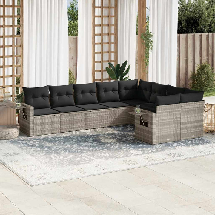 Set Canapele De Grădină, 9 Piese, Cu Perne, Bej, Poliratan