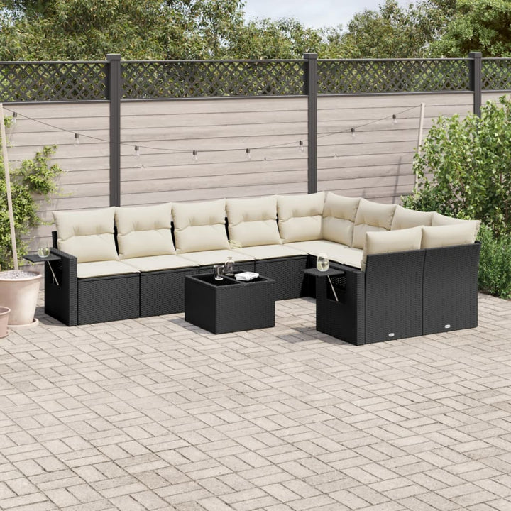Set Canapele De Grădină, 9 Piese, Cu Perne, Bej, Poliratan