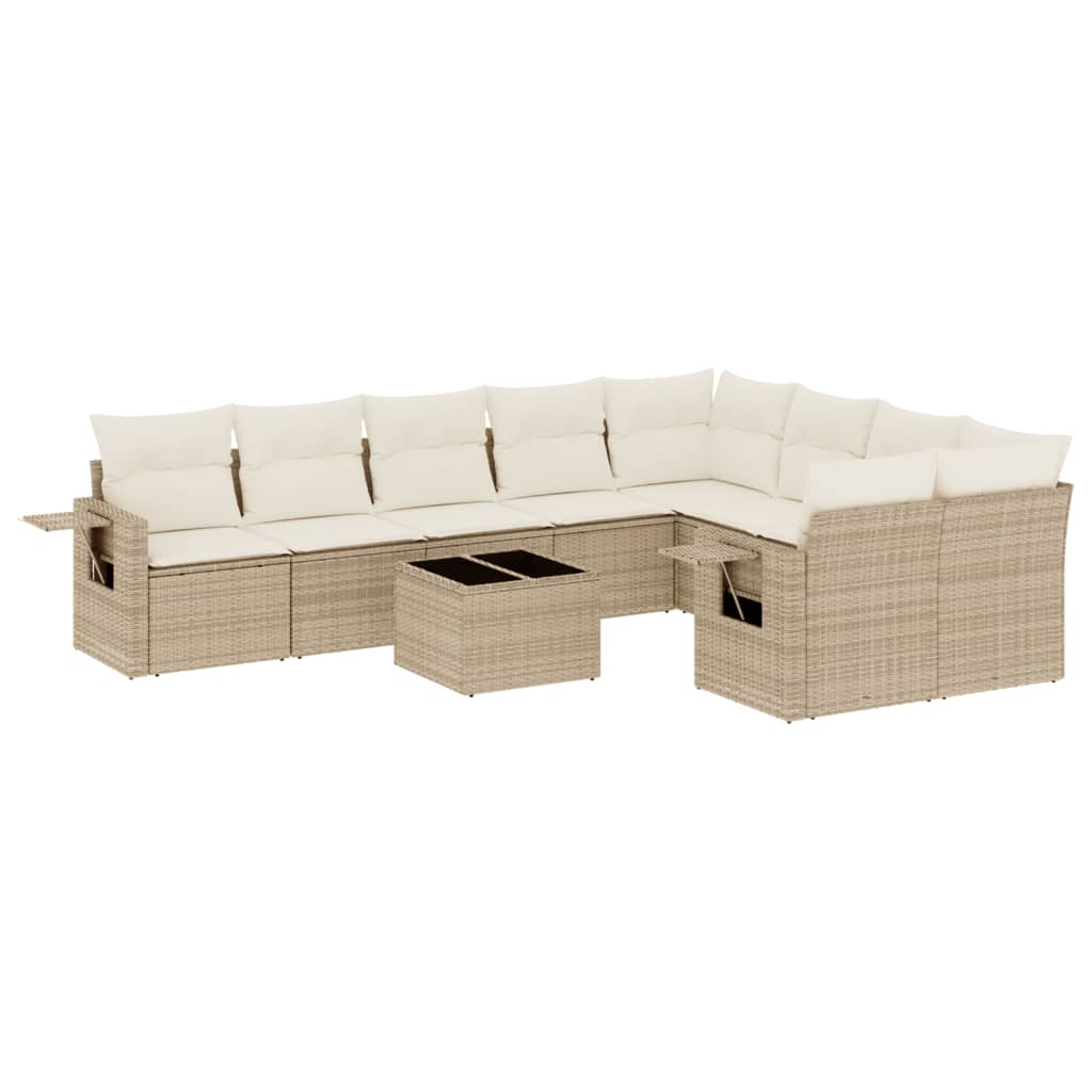 Set Canapele De Grădină, 9 Piese, Cu Perne, Bej, Poliratan
