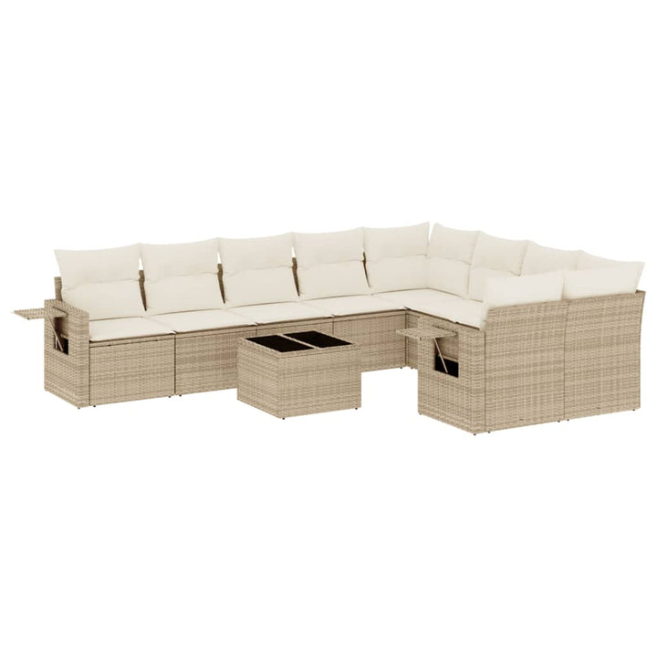 Set Canapele De Grădină, 9 Piese, Cu Perne, Bej, Poliratan