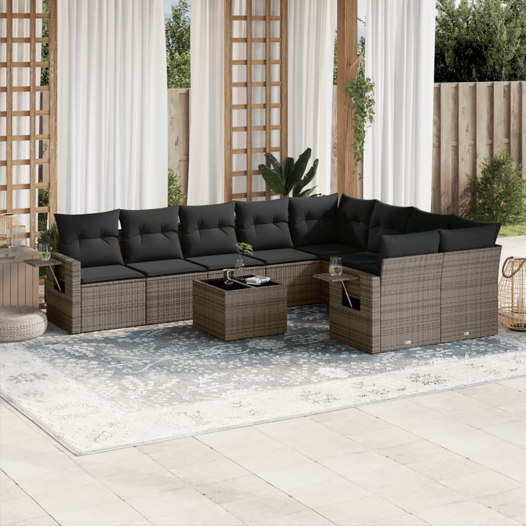 Set Canapele De Grădină, 9 Piese, Cu Perne, Bej, Poliratan