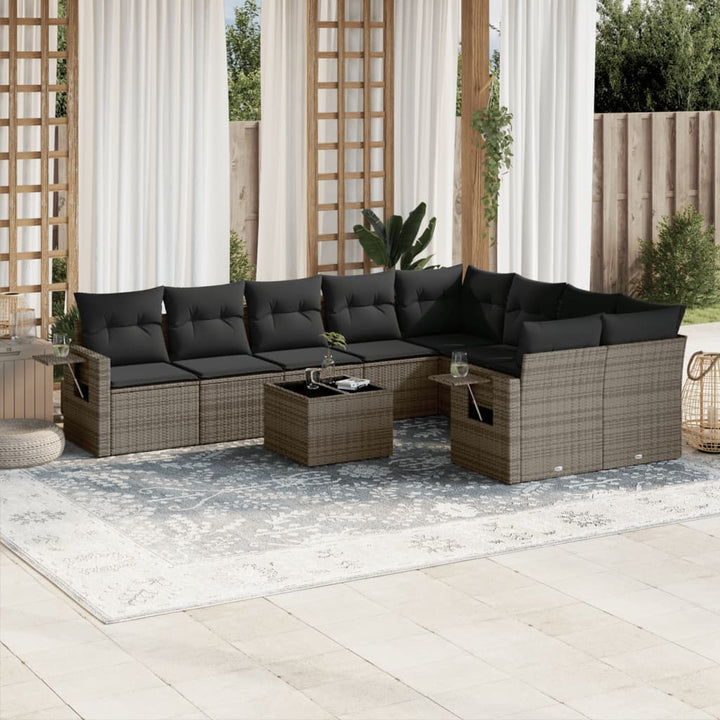 Set Canapele De Grădină, 9 Piese, Cu Perne, Bej, Poliratan