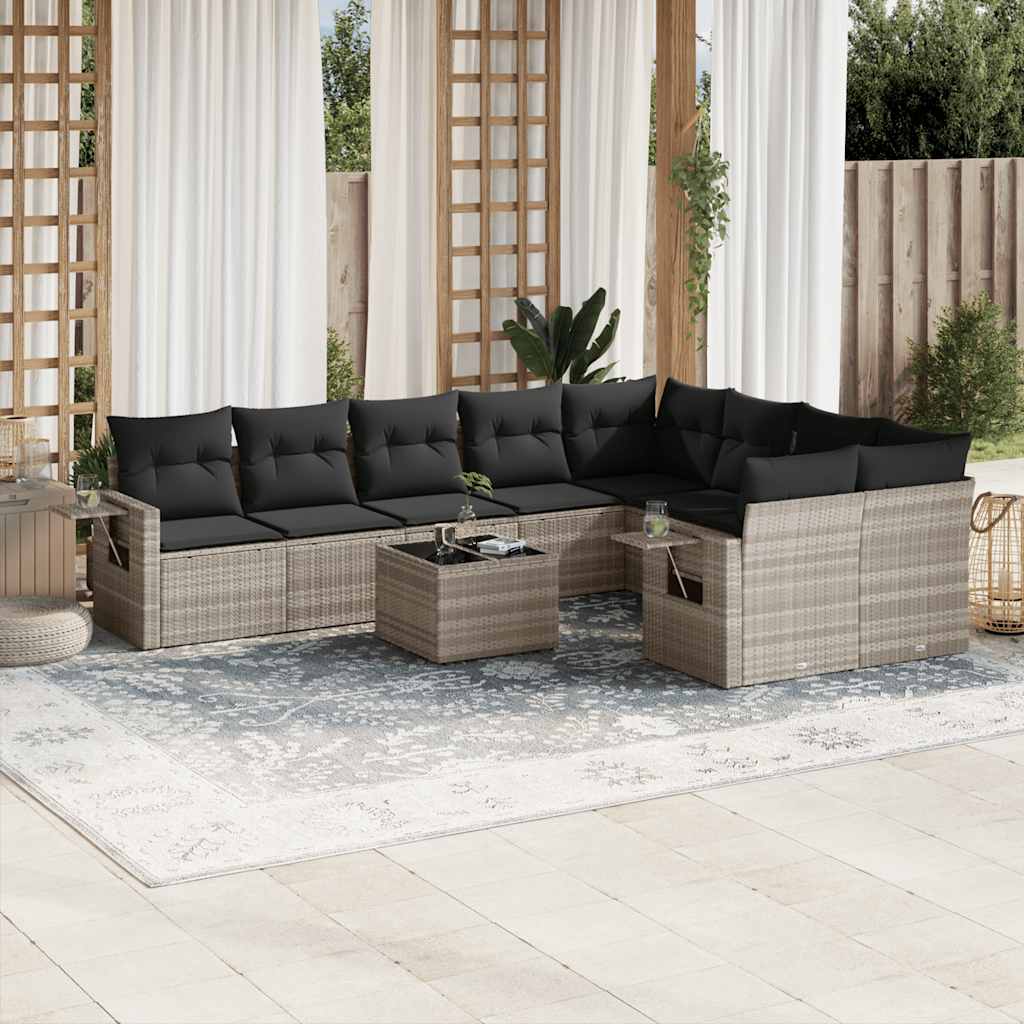 Set Canapele De Grădină, 9 Piese, Cu Perne, Bej, Poliratan