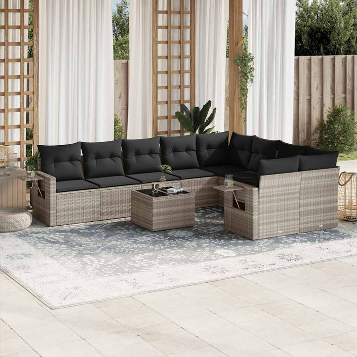 Set Canapele De Grădină, 9 Piese, Cu Perne, Bej, Poliratan