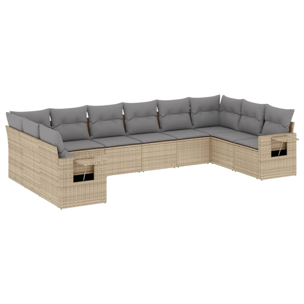 Set Canapele De Grădină Cu Perne, 10 Piese, Bej, Poliratan