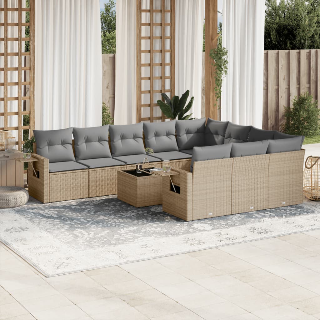 Set Mobilier De Grădină Cu Perne, 10 Piese, , Poliratan