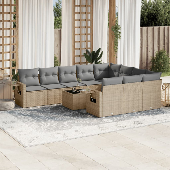 Set Mobilier De Grădină Cu Perne, 10 Piese, , Poliratan