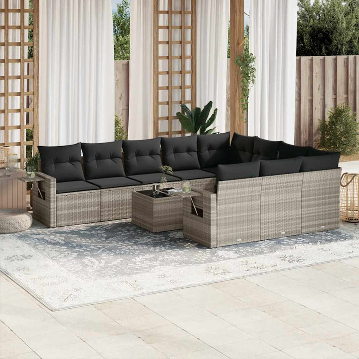 Set Mobilier De Grădină Cu Perne, 10 Piese, , Poliratan