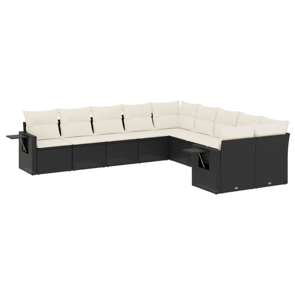 Set Canapele De Grădină Cu Perne, 10 Piese, Negru, Poliratan